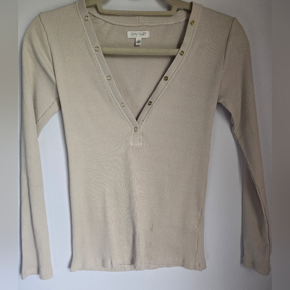 Grey State Beige V-Neck Blouse